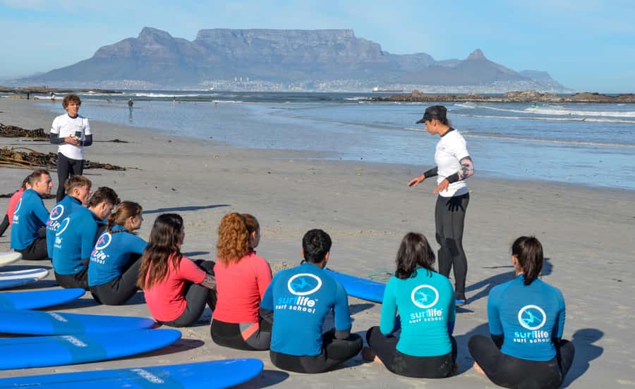Cape Town:Learn to surf with the best view of Table Mountain - The first lesson: board handling and surf safety