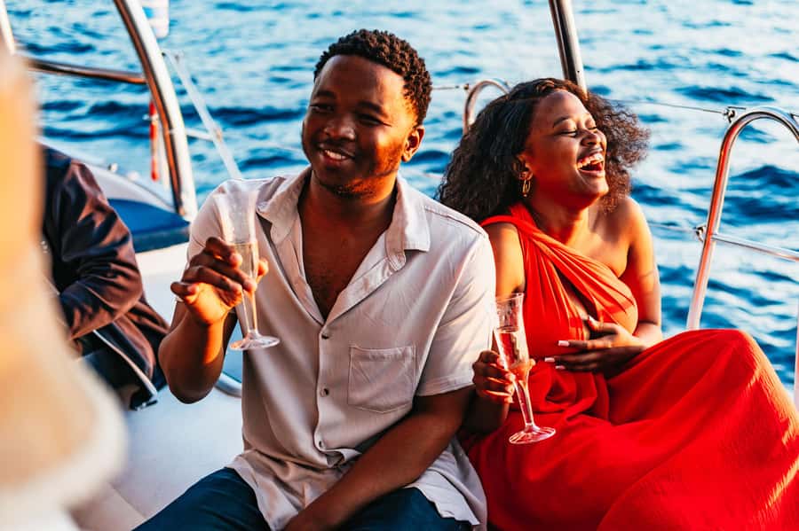 Cape Town: Sunset Catamaran Cruise on Table Bay with Bubbles - Two glasses of bubbles and the onboard mood