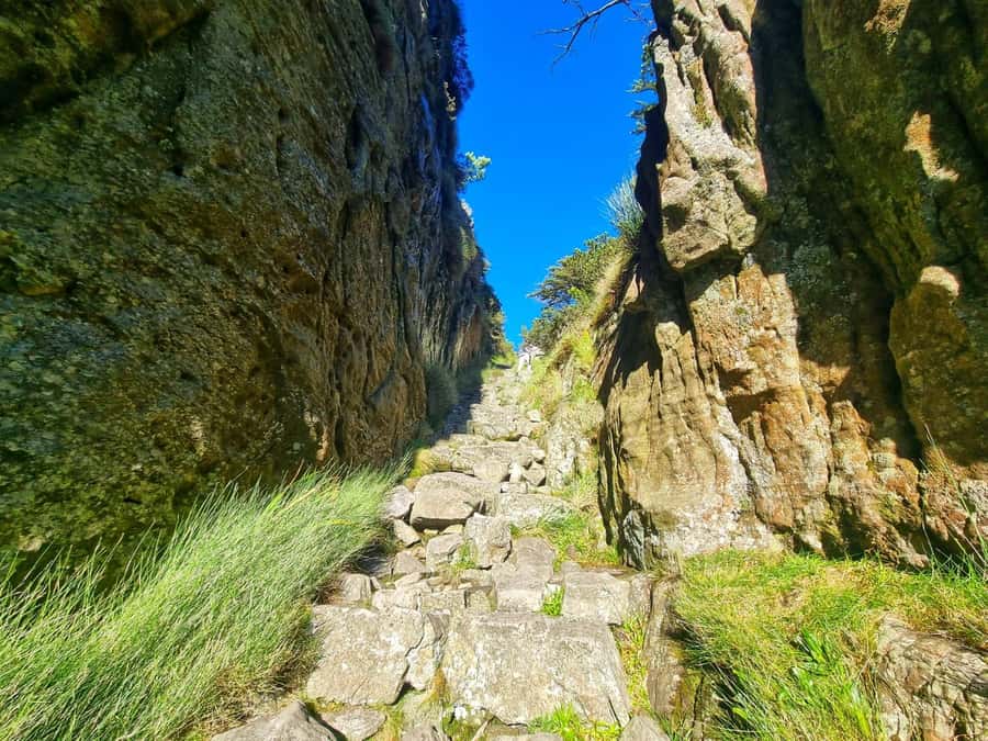 Table Mountain Group Hike - Solo Travelers welcome - Climbing through the rocky gorge